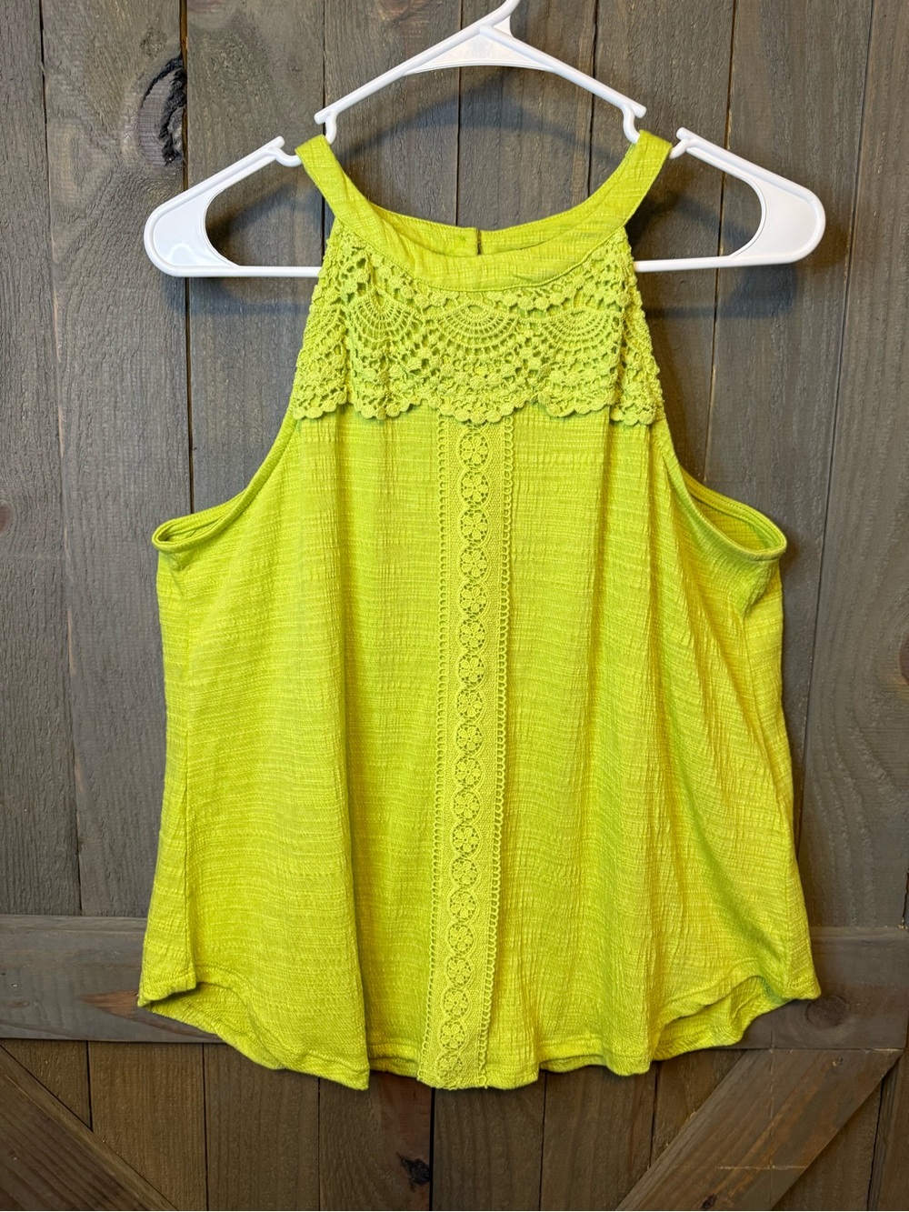 Cable & Gauge Neon Lime Crochet Yoke Halter Camisole